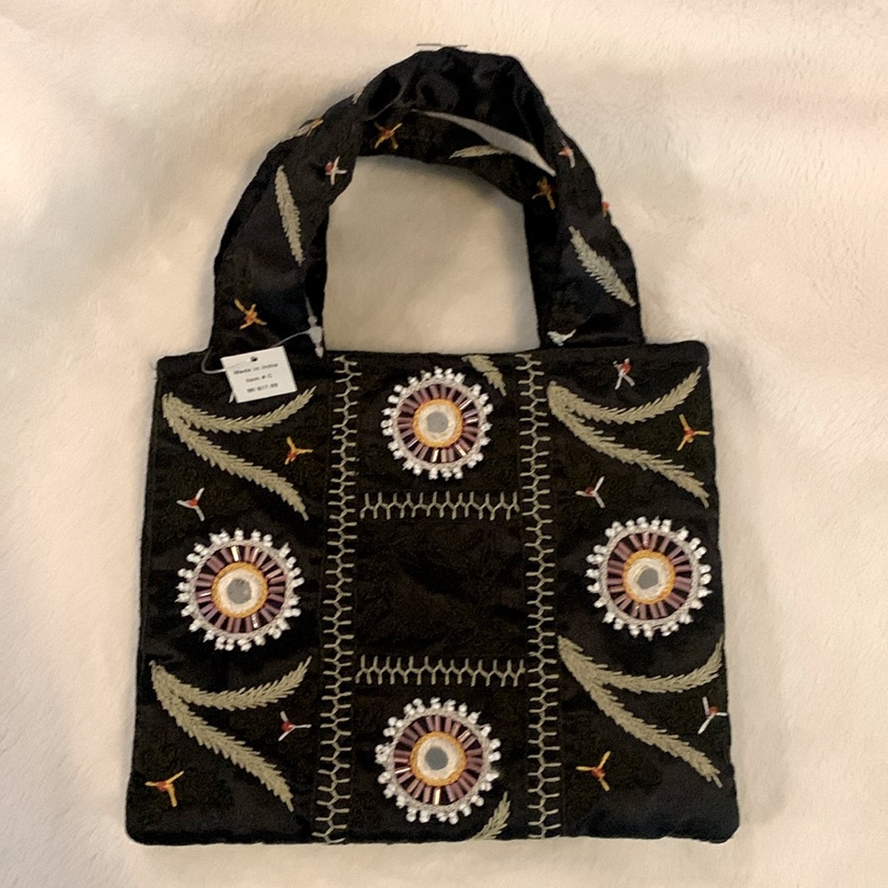 Black Embroidered Bag - 6 3/8” x 7 1/2”